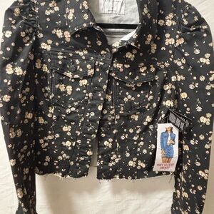 Celebrity Pink Black Floral Jean Jacket